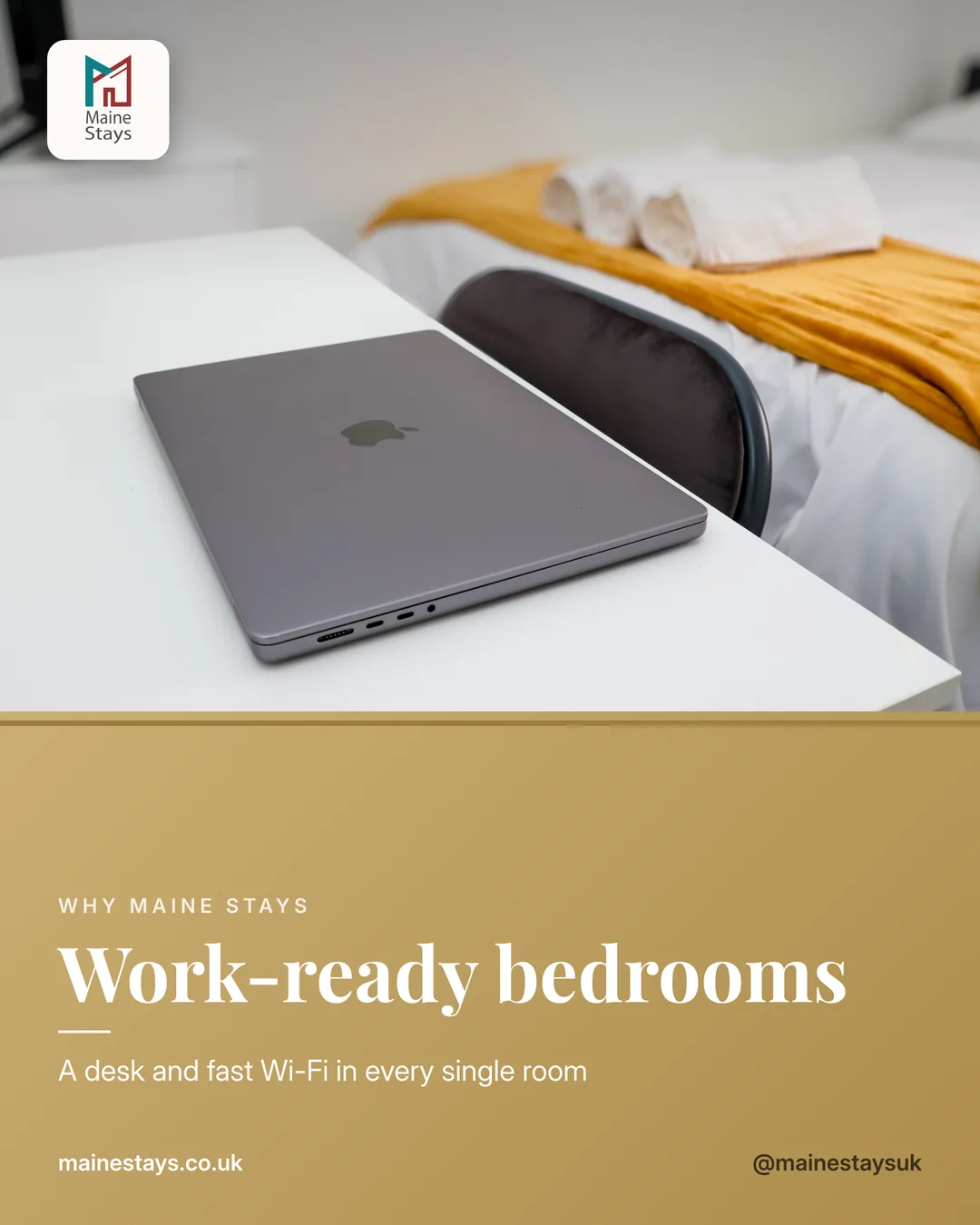 Bedroom with dedicated work-from-home desk at Humber Hub